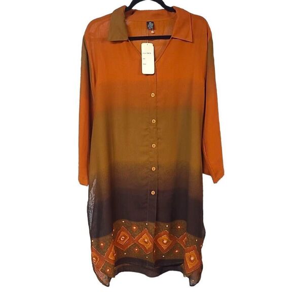 None Tops - Ombré kaftan Indian plus size 1X long shirt TUNIC dress NWT ORANGE brown